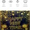4E’s Novelty Happy New Year Banner 72” x 44” – Large Fabric New Year’s Eve Backdrop with Hanging Cord, Black & Gold Indoor Outdoor Party Decoration